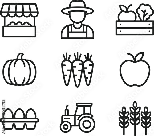 Farmers market and organic food icons set. Line icons set. Vector outline symbols