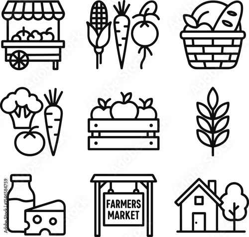 Farmers market and organic food icons set. Line icons set. Vector outline symbols