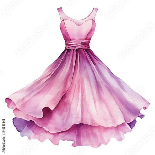 Elegant watercolor dress isolated on transparent background vector png image