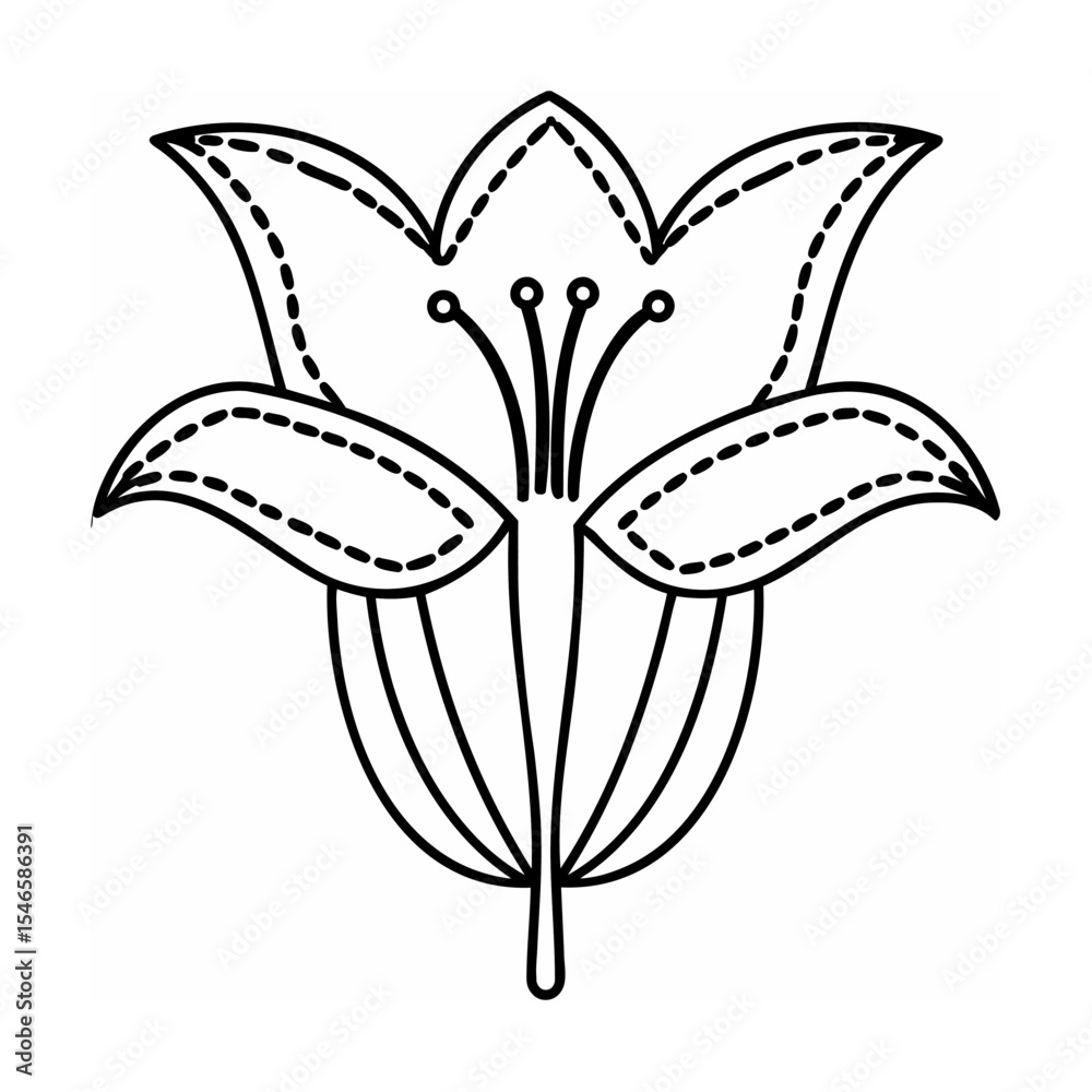 Obraz premium Black Line Art Drawing of a Lily Flower with Dashed Lines