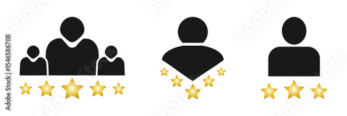 Five stars from customers set icons, rating signs, customer reviews sign, rating service, good client satisfaction, user experience best customer feedback concept