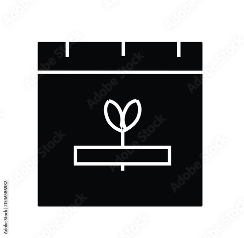 Planting calendar with seedling icon.Calendar with dots. representing schedule planting or growth plan