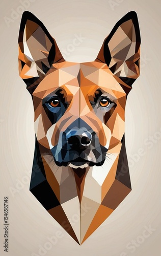 Polygonal digital painting of a dog's face, modern geometric pet illustration