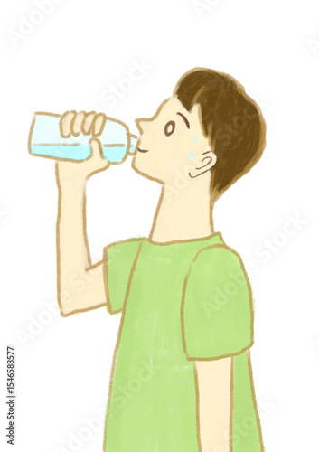 水を飲む　男性　ペットボトル