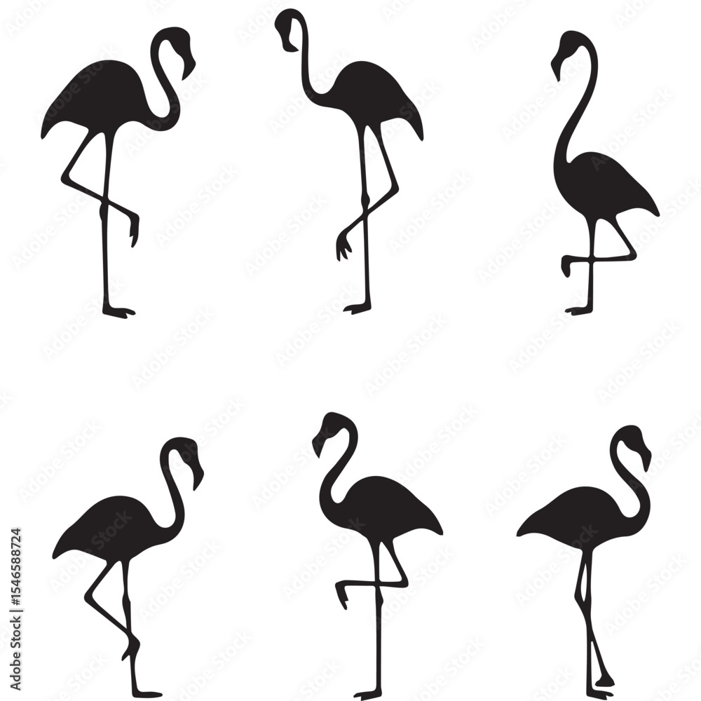 Fototapeta premium Flamingo silhouettes in various poses isolated on white background