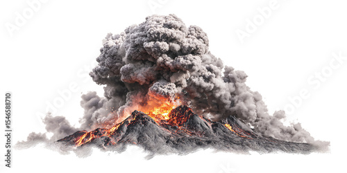 Dramatic volcanic eruption with billowing smoke and flowing lava Concept of natural disaster, geological activity, and powerful forces of nature
