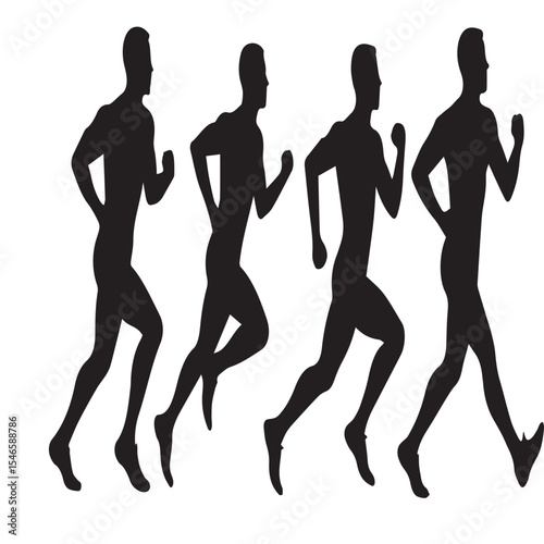 Silhouettes of men running isolated on white background