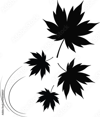 Minimalist maple leaves in flight with motion trails on high-contrast white background