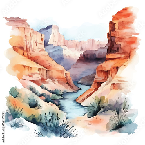 Watercolor grand canyon landscape illustration on transparent background png vector