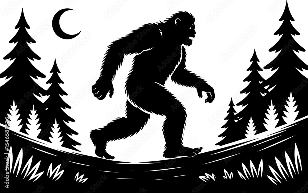 Fototapeta premium Bigfoot Sasquatch Silhouette in Forest vector bundle