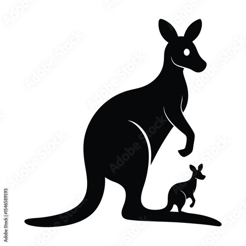 Kangaroo Silhouette Vector Standing Pose with Optional Joey in Pouch.
