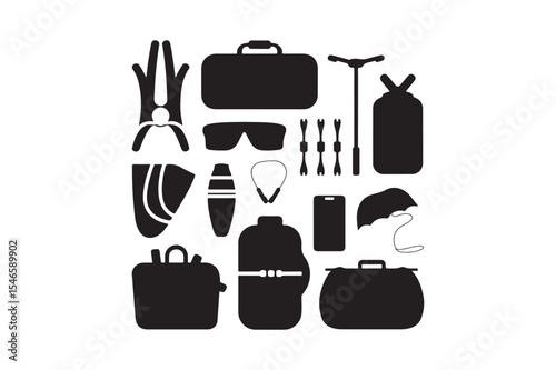 Travel and Outdoor Gear Silhouette Icons Clipart Set