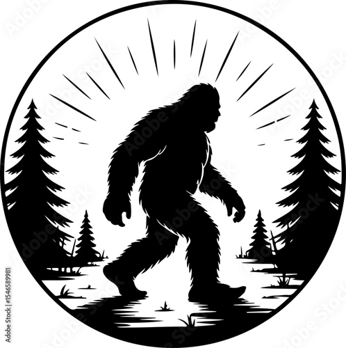 Bigfoot Sasquatch Silhouette in Forest vector bundle