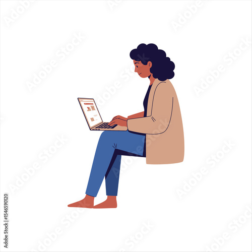 vector of woman with laptop