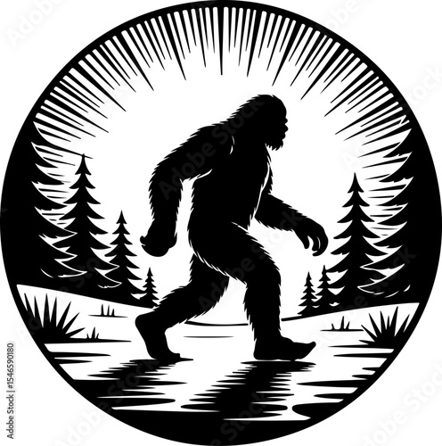 Bigfoot Sasquatch Silhouette in Forest vector bundle