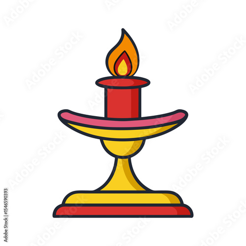 Illustration of a decorative candle holder with a burning flame for religious or festive use case