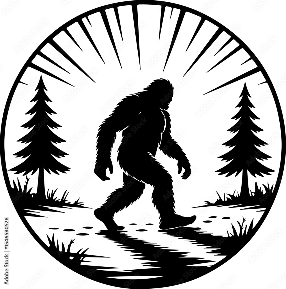 Fototapeta premium Bigfoot Sasquatch Silhouette in Forest vector bundle