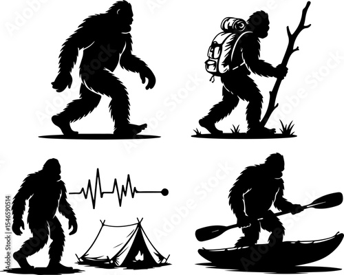 Bigfoot Sasquatch Silhouette in Forest vector bundle