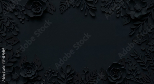 Elegant Black Floral Paper Art Frame on Dark Background