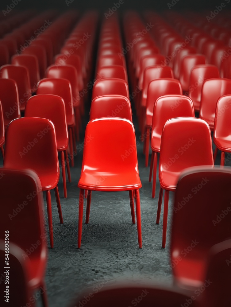 Naklejka premium Red chair standing out from the crowd. Business concept. Special successful job candidate person who stands out from the crowd.