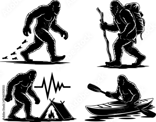 Bigfoot Sasquatch Silhouette in Forest vector bundle