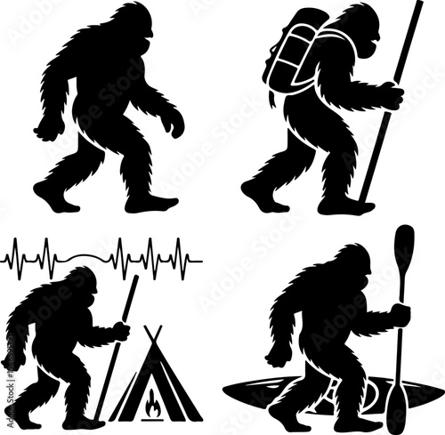 Bigfoot Sasquatch Silhouette in Forest vector bundle