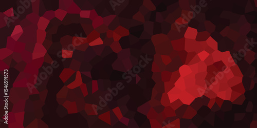 A dark mosaic with varied shades of red forming organic shapes evoking fire or a geological formation