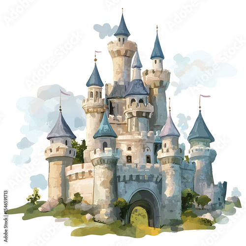 Fairytale castle watercolor illustration on transparent background vector image