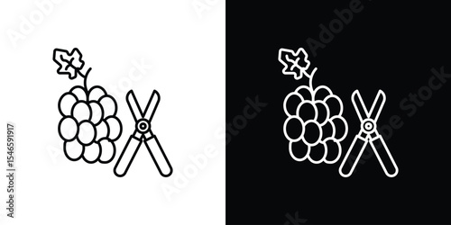 Pruning grape icon in black. flat graphic vector icon