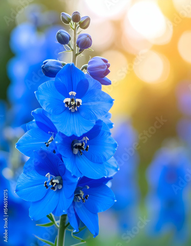 Vibrant Blue Flowers Blooming Under Soft Natural Light in Spring