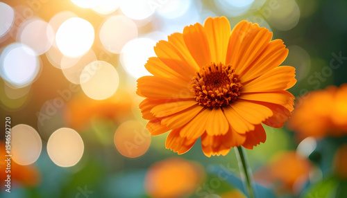 Bright Orange Flower Under Soft Sunlight with Blurred Background