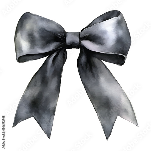Watercolor illustration of a silver ribbon bow on transparent background png vector