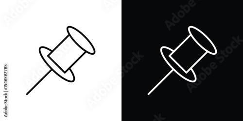Push pin icon in black. flat graphic vector icon