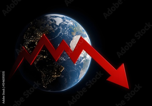 A red oil price line graph shaped like an arrow stabbing through a globe, symbolizing energy-driven global impact.