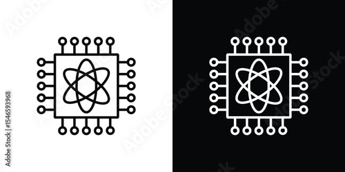 Quantum computing icon in black. flat graphic vector icon