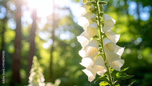Delicate White Flower Blooms in Sunlit Forest Setting