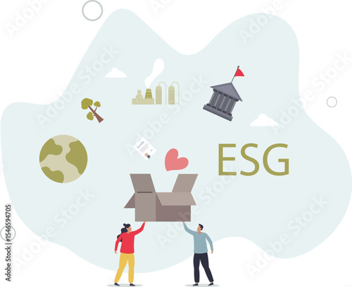 ESG environmental social governance as green company development strategy.Ecological resource consumption and renewable energy usage. character life .