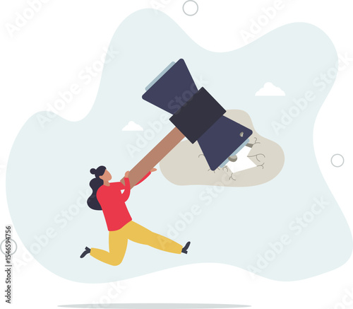 Breakthrough business boundary or limit, breaking the wall to see new work opportunities or career challenge concept. character life .