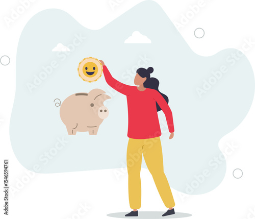 Money to buy happiness, saving for happy retirement or pay for happy lifestyle concept. character life .