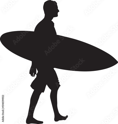 Silhouette of a surfer walking with a surfboard.