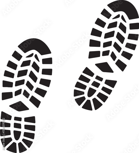 Two distinct hiking boot footprints on a white background.