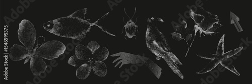 Aesthetic graphic tattoo. Gothic punk poster.Trendy elements with retro photocopy effect.