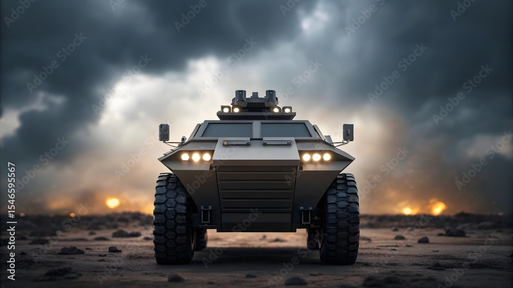 Obraz premium Military armored vehicle in a war zone