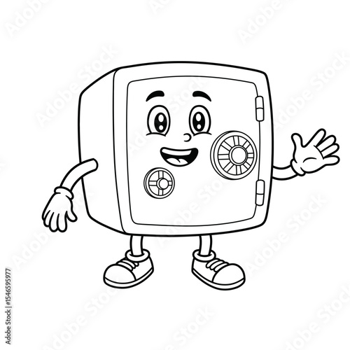 Cartoon character of secure safe smiling and waving with friendly expression. Finance education concept
