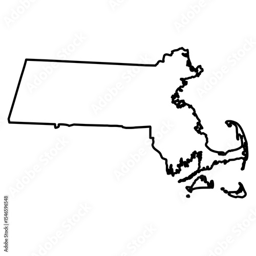 Fotografie a black contour outline map of massachusetts  state isolated on a white backgrou