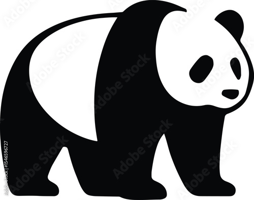Silhouette panda bear cute animal standing wildlife bamboo vector illustration