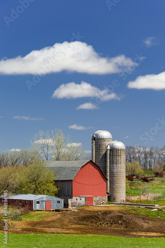 Vertical Image of Barn, Pasture and Livestock on Farm in St. Croix County, Wisconsin