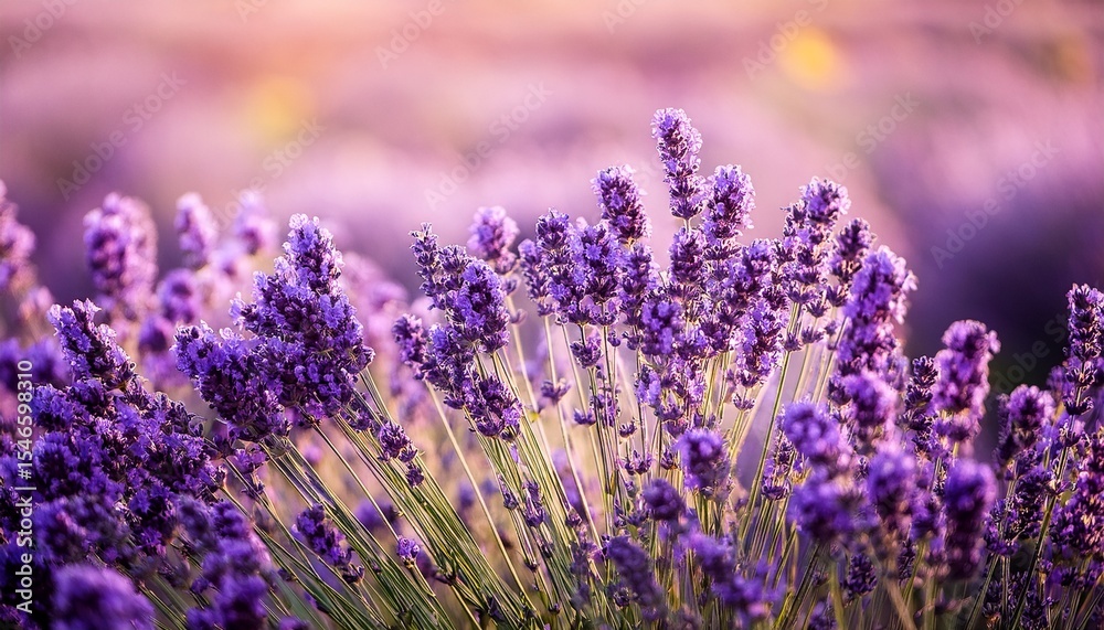 Fototapeta premium purple lavender flowers field at summer with burred background close up macro image
