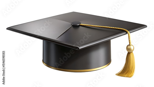 realistic black graduation cap with golden tassel