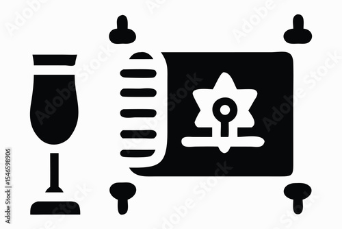 Jewish Religious Symbols: Torah Scroll and Wine Cup. A simple, symbolic representation of Jewish religious items.